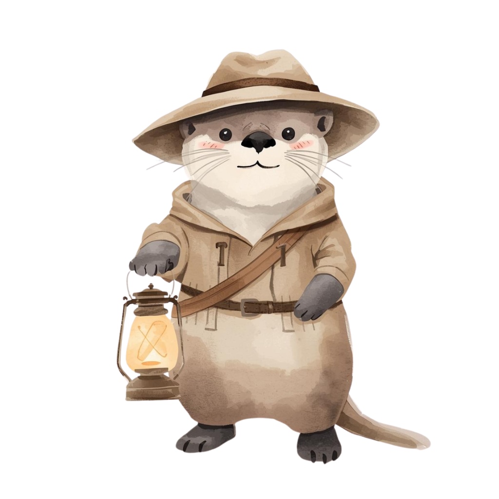 ゆるかわカワウソの水彩イラスト素材