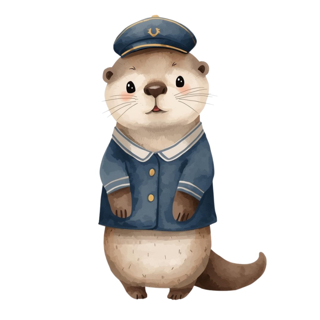 ゆるかわカワウソの水彩イラスト素材