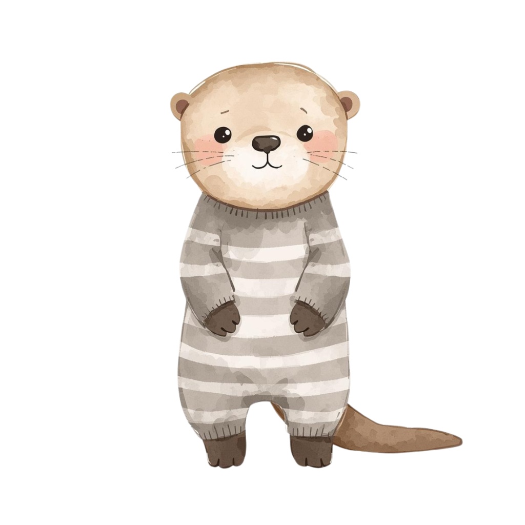 ゆるかわカワウソの水彩イラスト素材