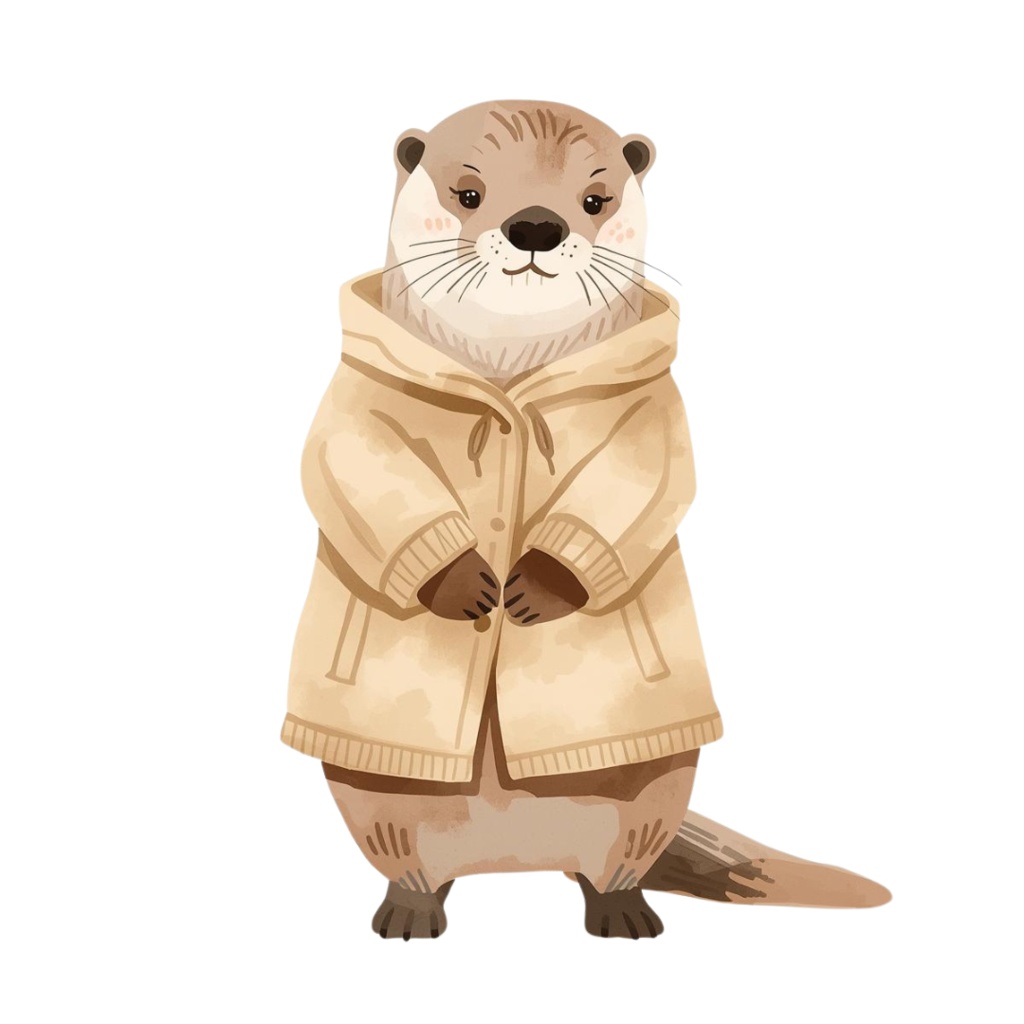 ゆるかわカワウソの水彩イラスト素材