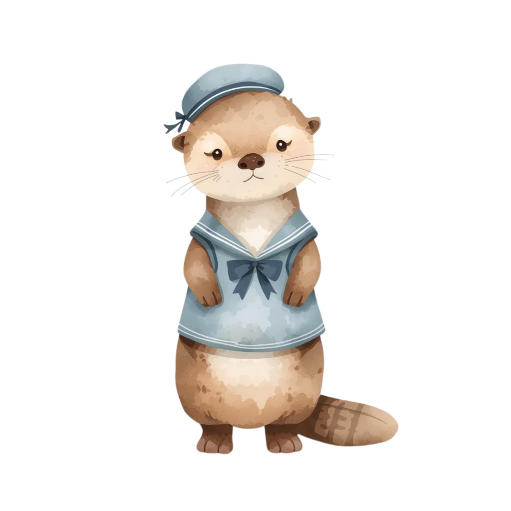 ゆるかわカワウソの水彩イラスト素材