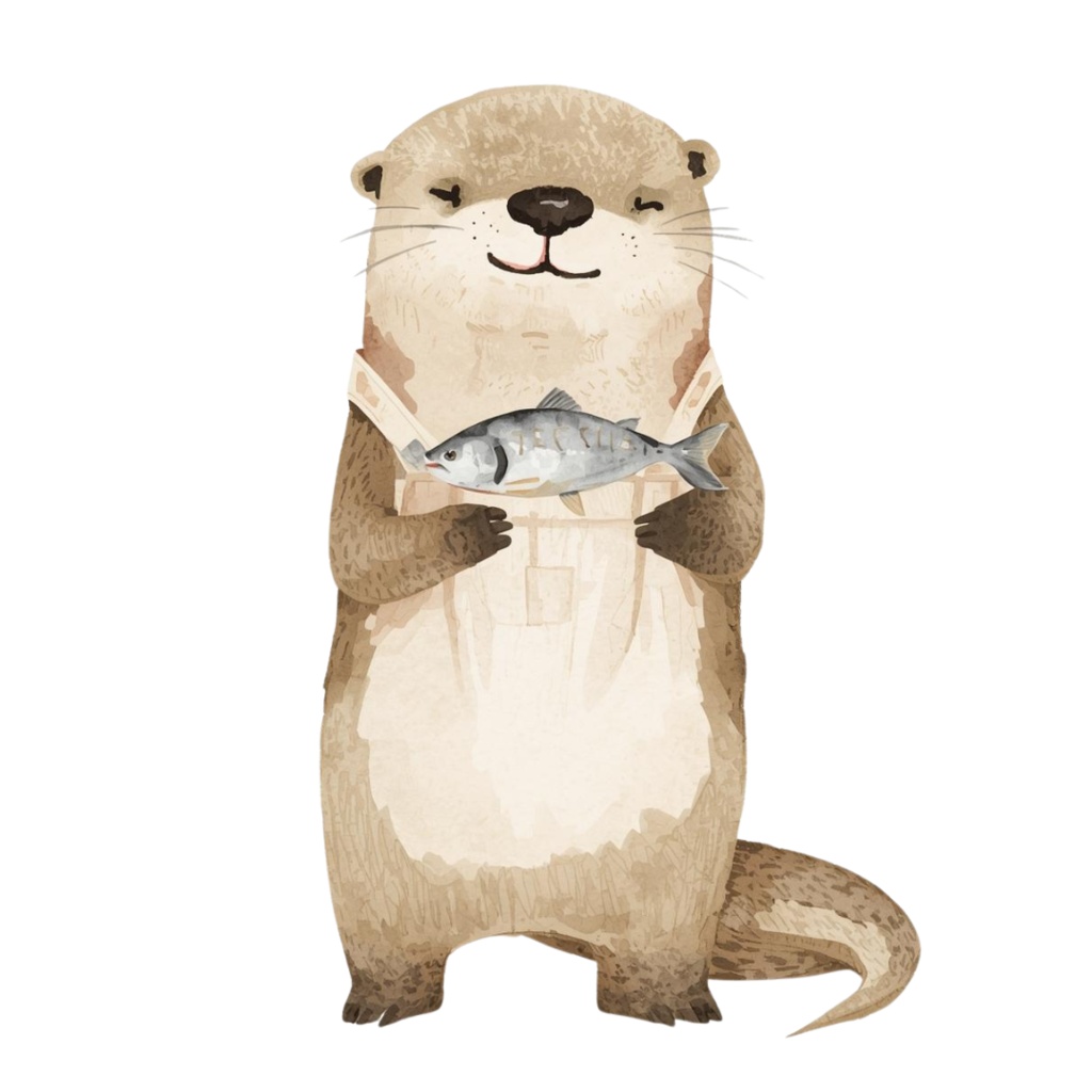 ゆるかわカワウソの水彩イラスト素材