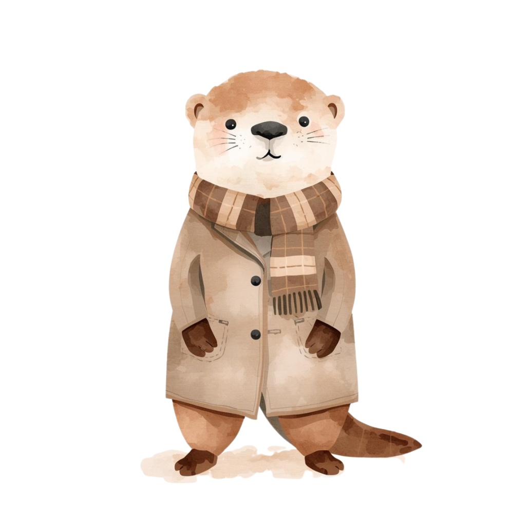 ゆるかわカワウソの水彩イラスト素材