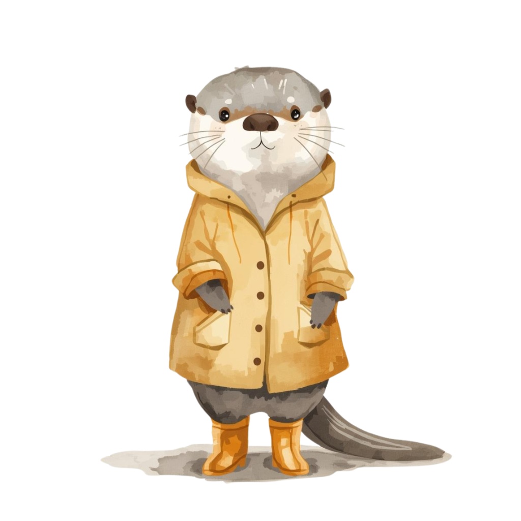 ゆるかわカワウソの水彩イラスト素材