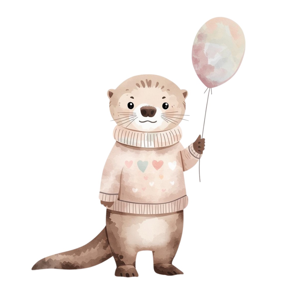 ゆるかわカワウソの水彩イラスト素材