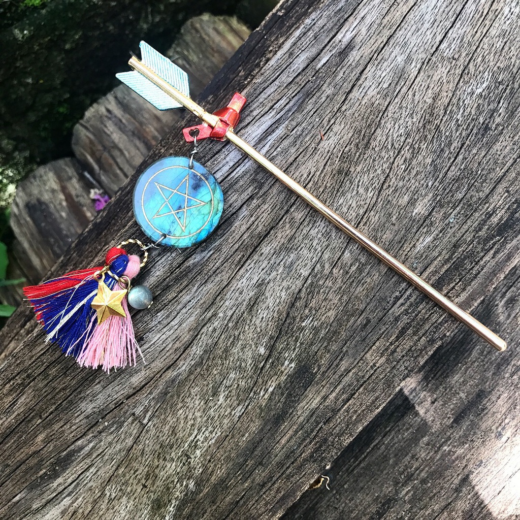 天然石 ラブラドライト 五芒星 破魔矢 かんざし