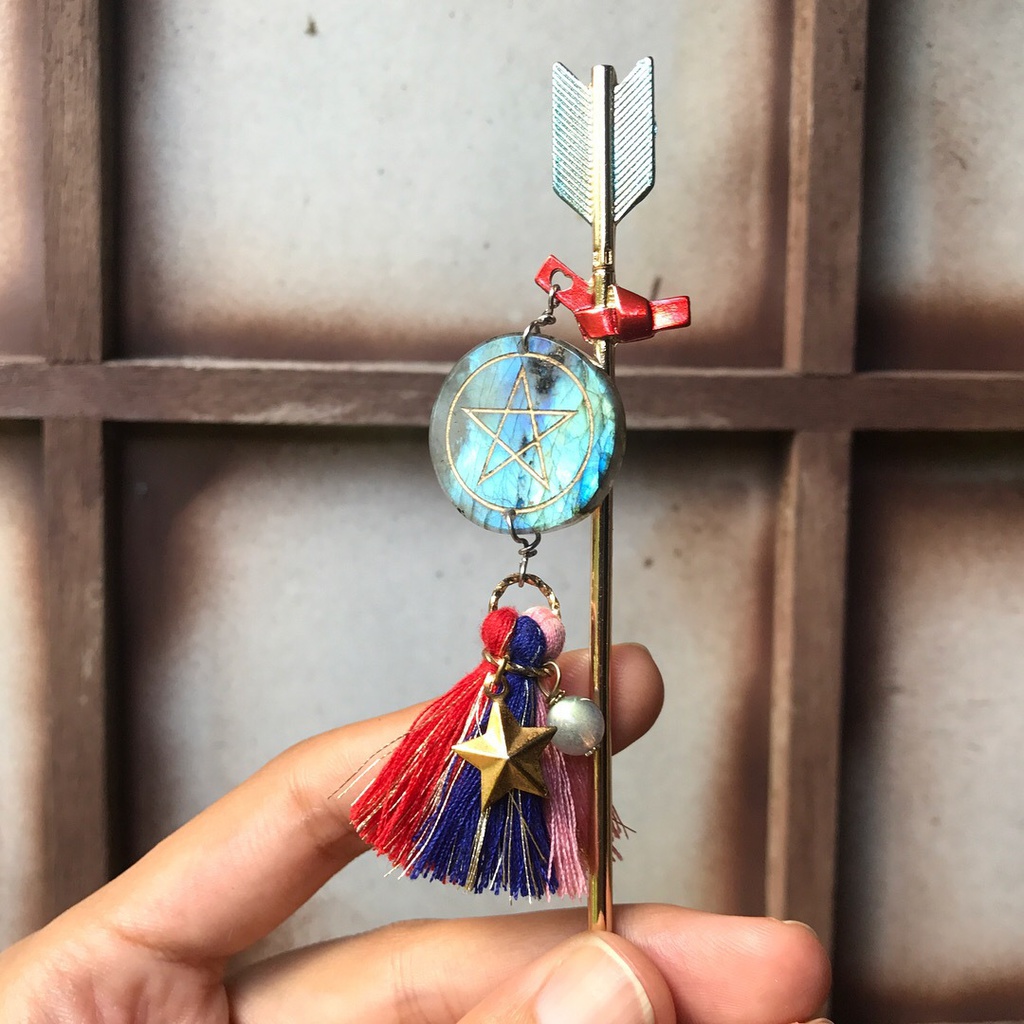 天然石 ラブラドライト 五芒星 破魔矢 かんざし