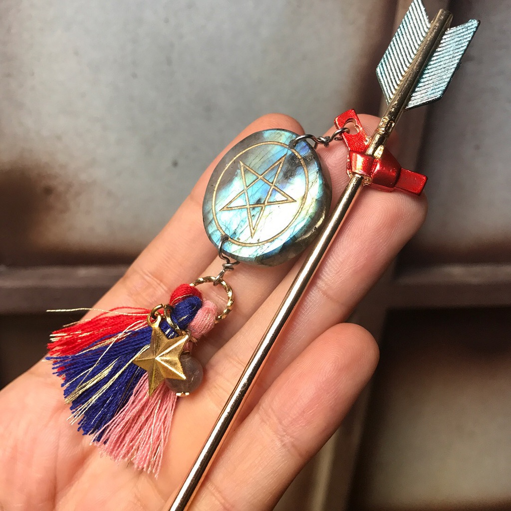 天然石 ラブラドライト 五芒星 破魔矢 かんざし