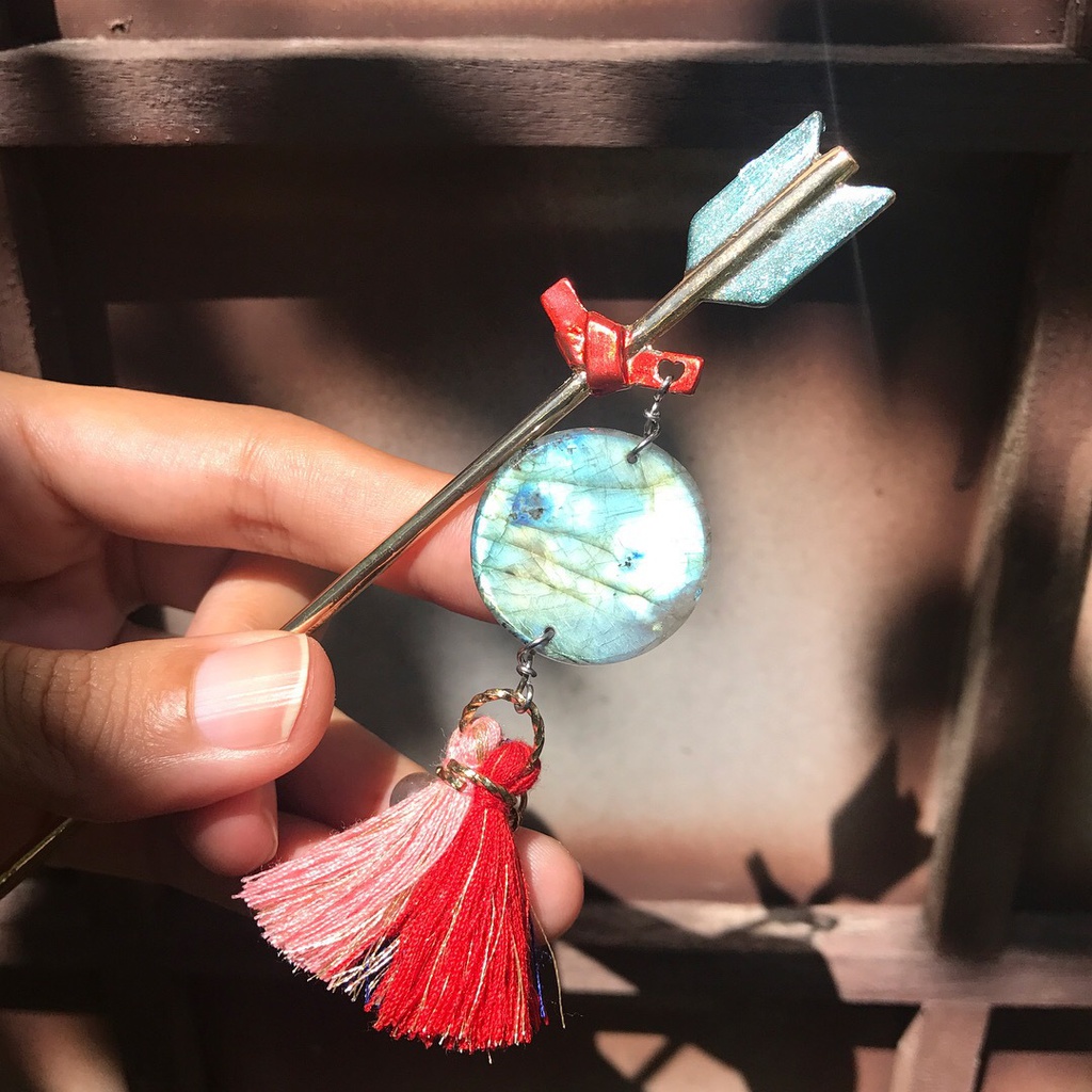 天然石 ラブラドライト 五芒星 破魔矢 かんざし