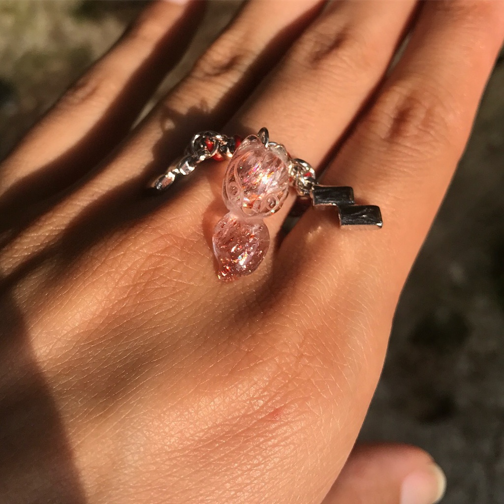 天然石 狐 稻荷神 莓水晶 ストロベリークォーツ ピンクスーパーセブン 指輪/ ブレスレット