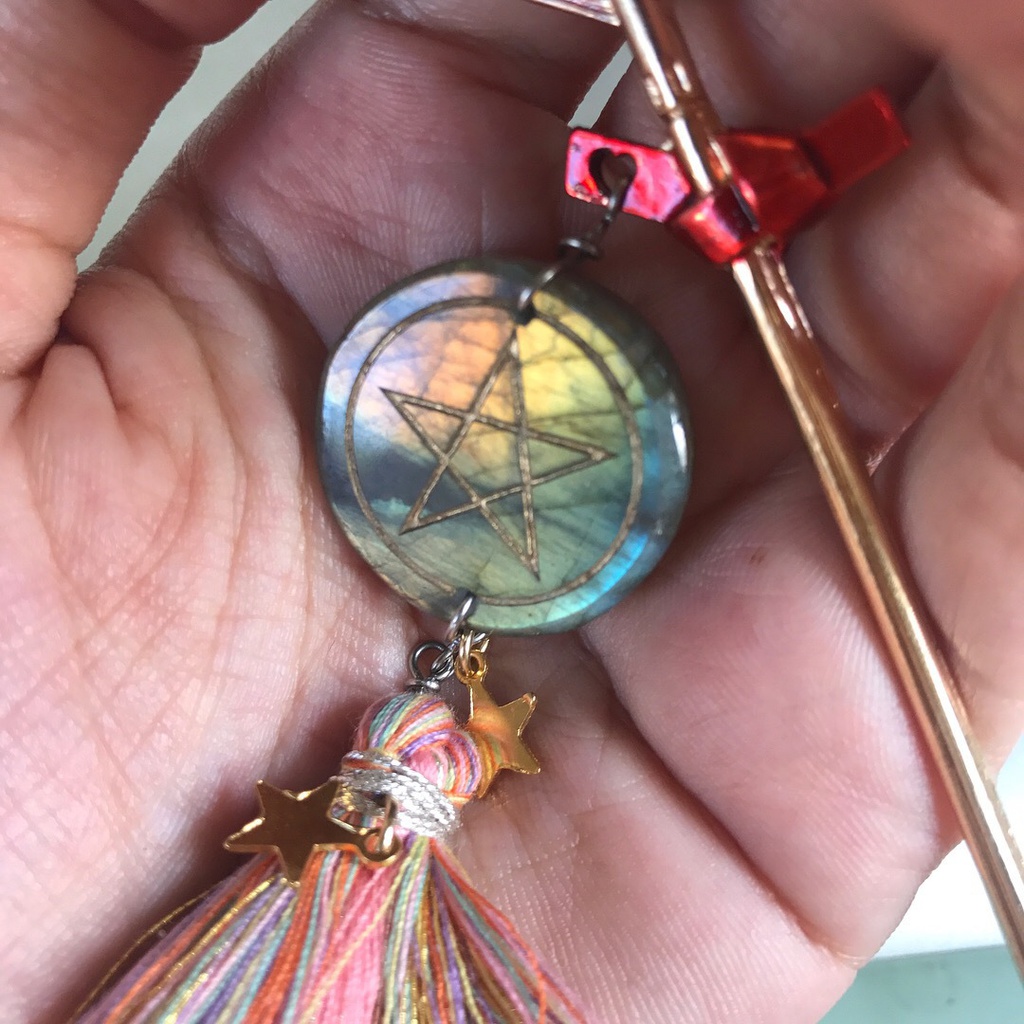 天然石 ラブラドライト 五芒星 破魔矢 かんざし