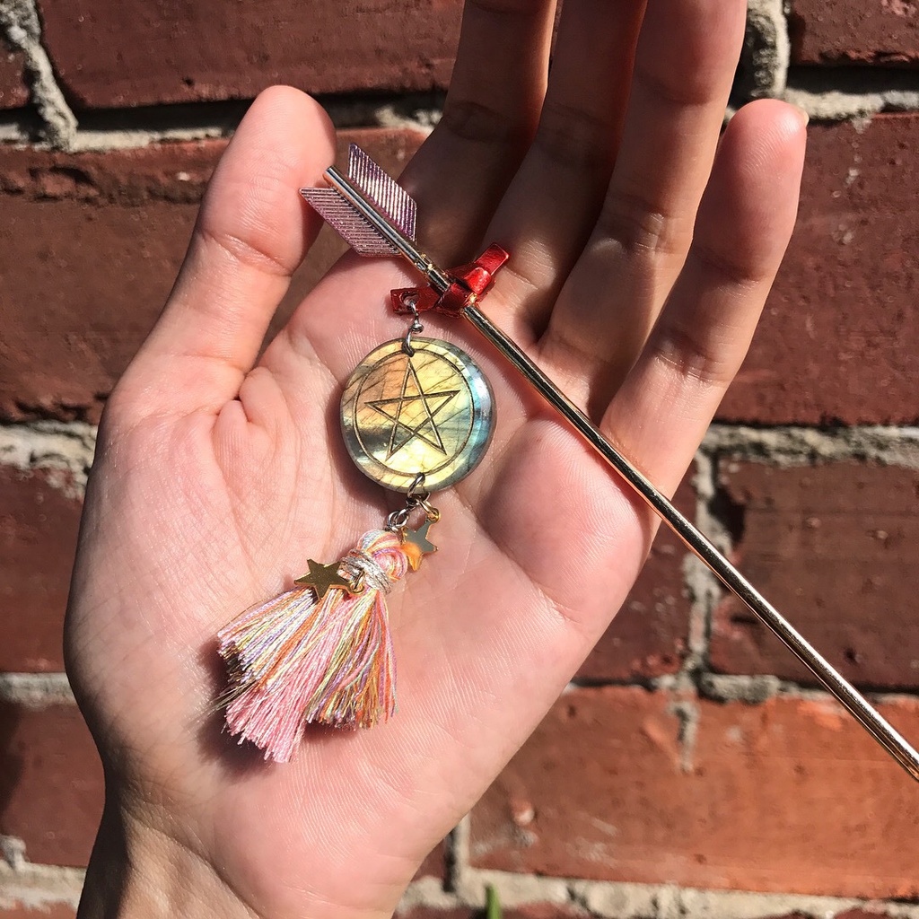 天然石 ラブラドライト 五芒星 破魔矢 かんざし