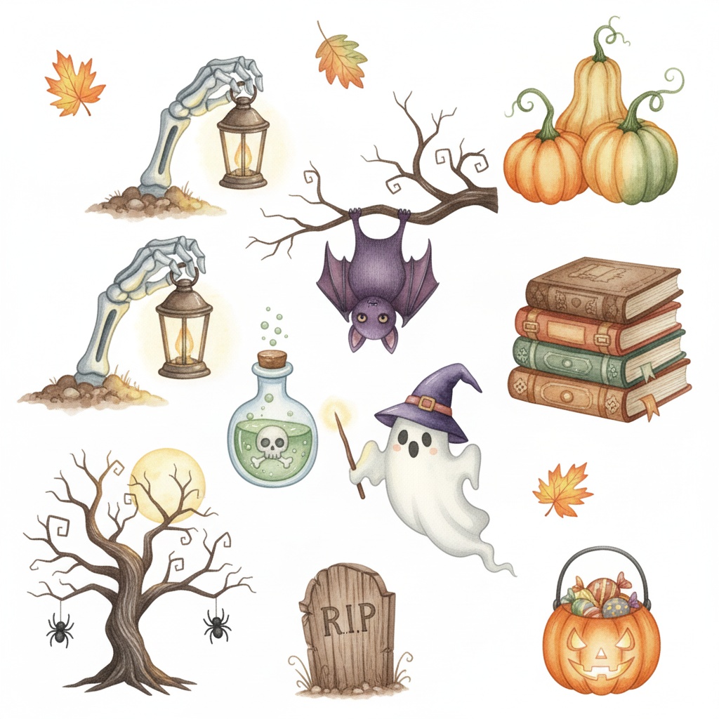 【水彩画風】ハロウィン クリップアート素材集(PNG形式)