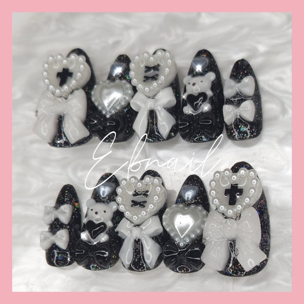 ネイルチップ 量産型 地雷系 サブカル ガーリー 天使界隈 くま リボン ハート