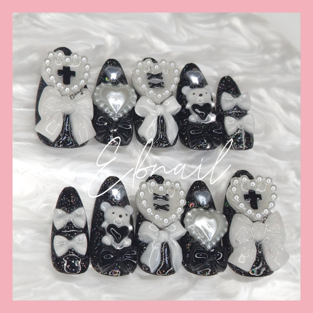 ネイルチップ 量産型 地雷系 サブカル ガーリー 天使界隈 くま リボン ハート