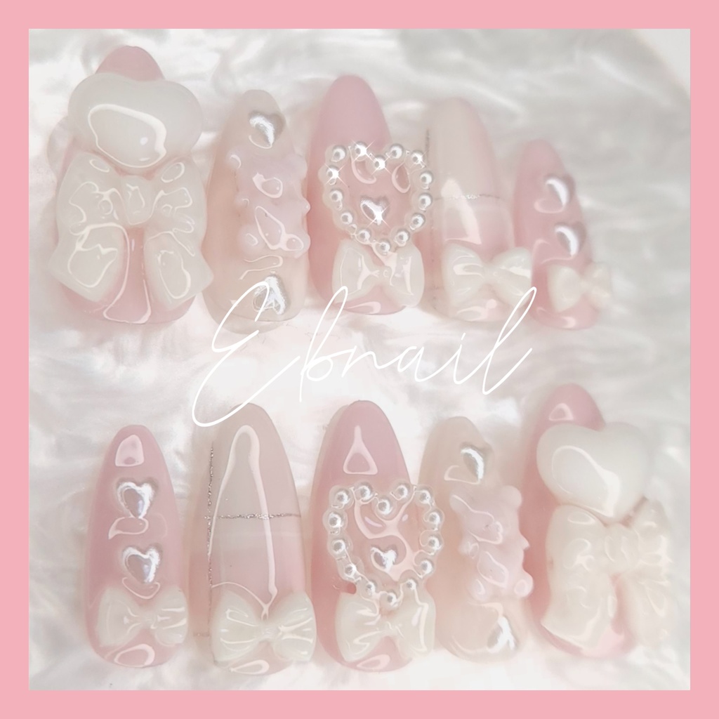 ネイルチップ 量産型 地雷系 サブカル 天使界隈 ガーリー ハート くま リボン