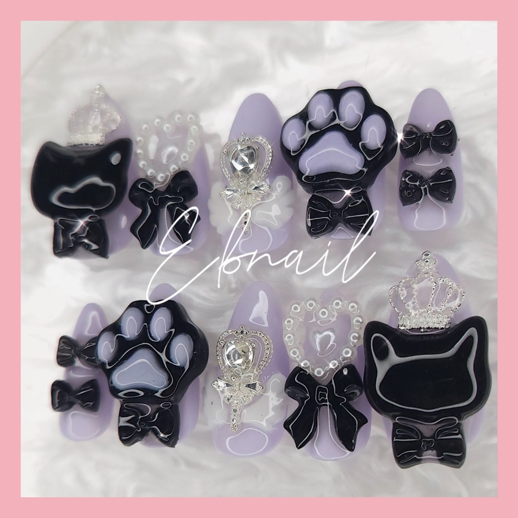ネイルチップ 地雷系 量産型 サブカル 天使界隈 ガーリー ねこ 肉球 ハート リボン