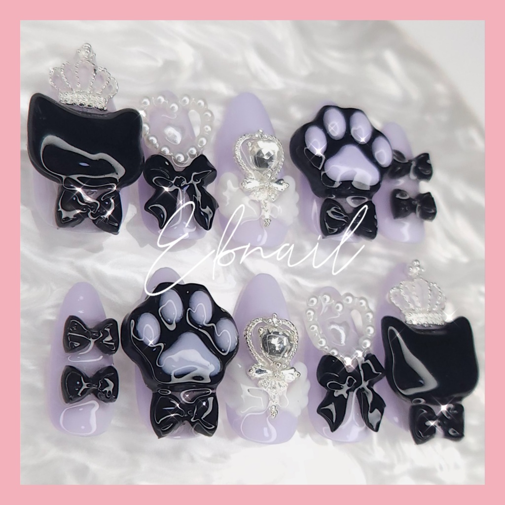 ネイルチップ 地雷系 量産型 サブカル 天使界隈 ガーリー ねこ 肉球 ハート リボン