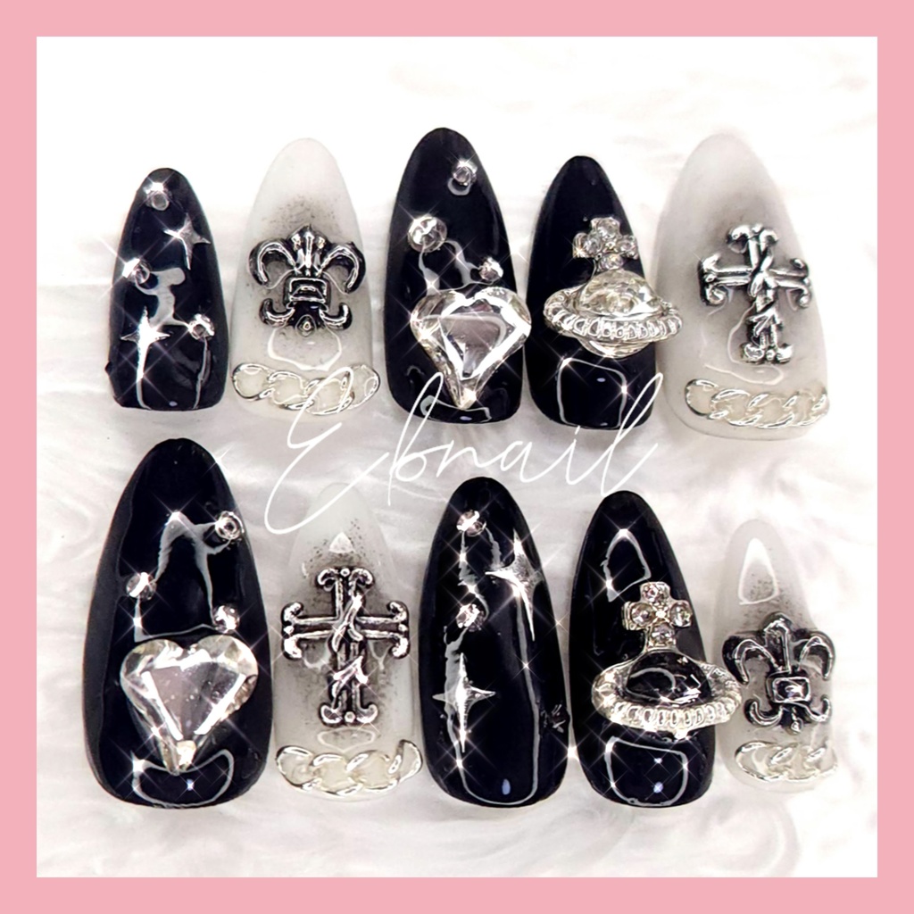 【現品】ネイルチップ ミディアムアーモンド量産型 地雷系 シズニルック 天使界隈 サブカル ガーリー ハート