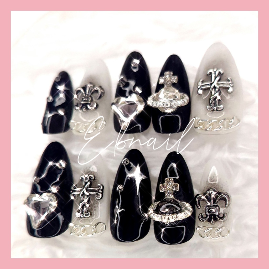 【現品】ネイルチップ ミディアムアーモンド量産型 地雷系 シズニルック 天使界隈 サブカル ガーリー ハート