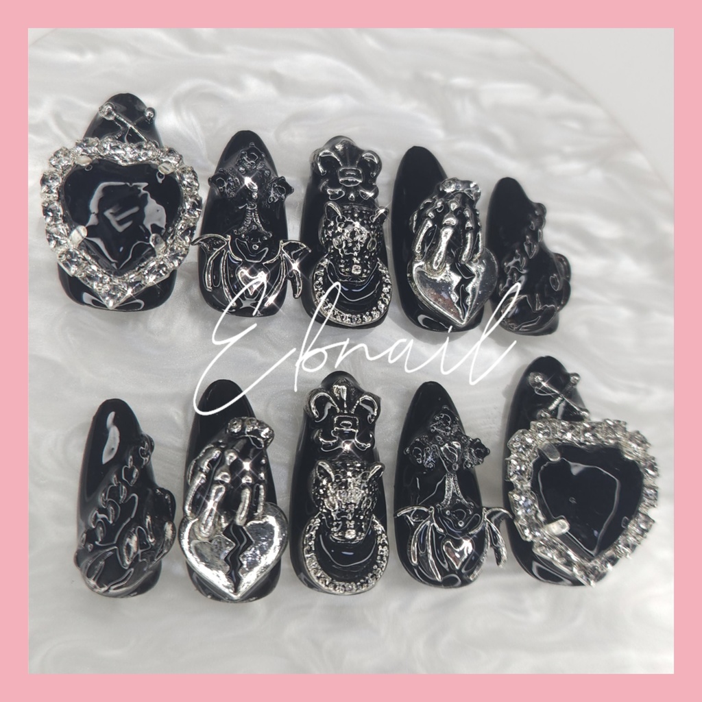 ネイルチップ ネイルチップ 地雷系 量産型 サブカル ガーリー ゴテゴテ 十字架 シズニルック