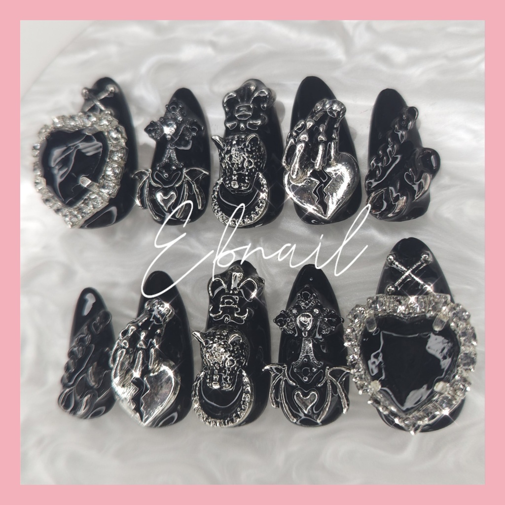 ネイルチップ ネイルチップ 地雷系 量産型 サブカル ガーリー ゴテゴテ 十字架 シズニルック