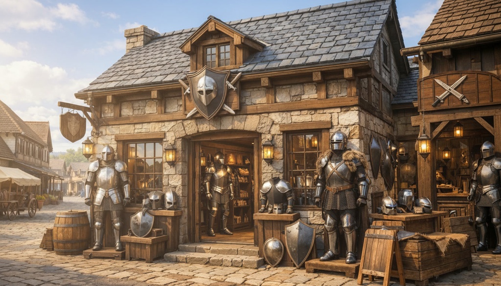 TRPG用背景素材「ファンタジー防具店の外観セット」