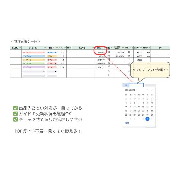 テンプレ管理ファイル|進捗・出品・ガイド更新を一括管理(スプレッドシート版)
