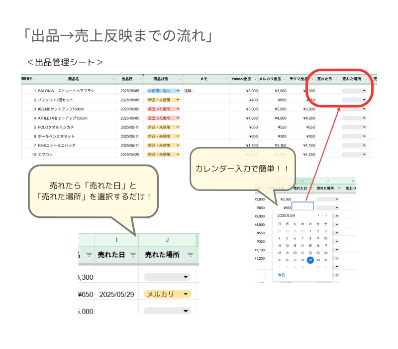 フリマ 出品&売上管理テンプレート|スプレッドシート版
