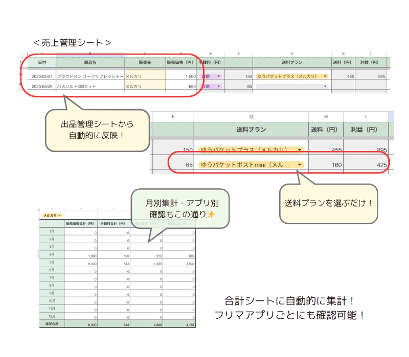 フリマ 出品&売上管理テンプレート|スプレッドシート版