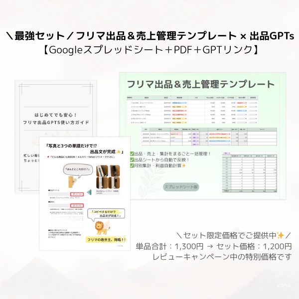【フリマ出品が時短！】売上管理テンプレ×AI出品文自動作成セット｜スプレッドシート版