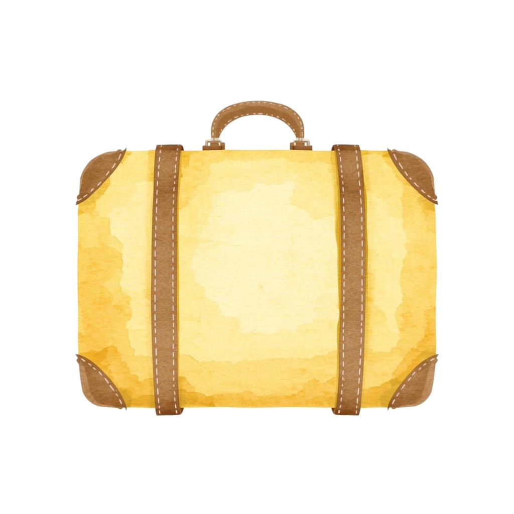 黄色い水彩旅行シリーズ クリップアートセット(PNG形式/背景透過)