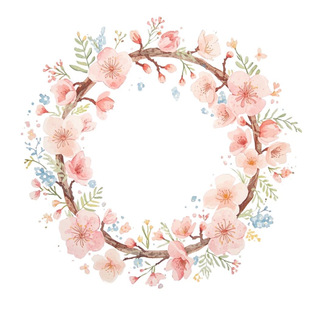春の水彩リース クリップアートセット(10点)