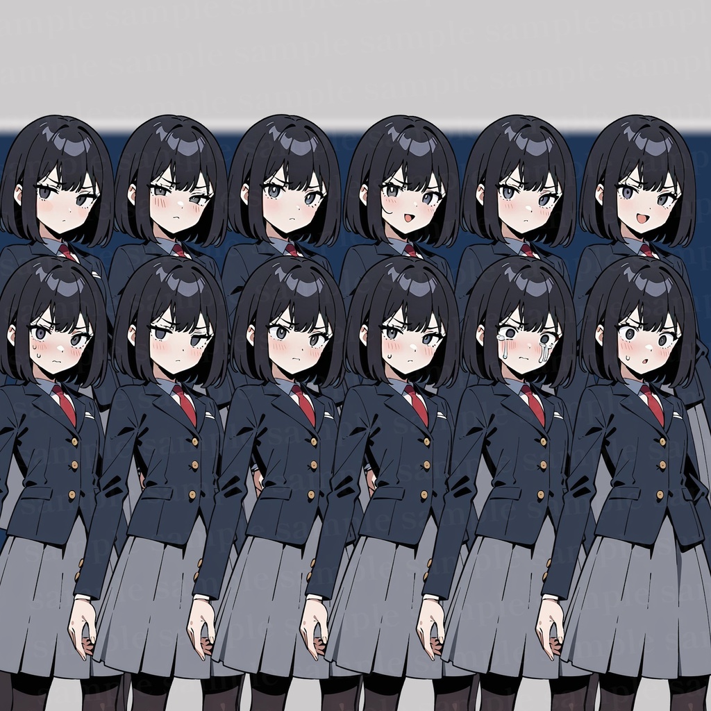 制服少女立ち絵 衣装差分4種+表情差分12種