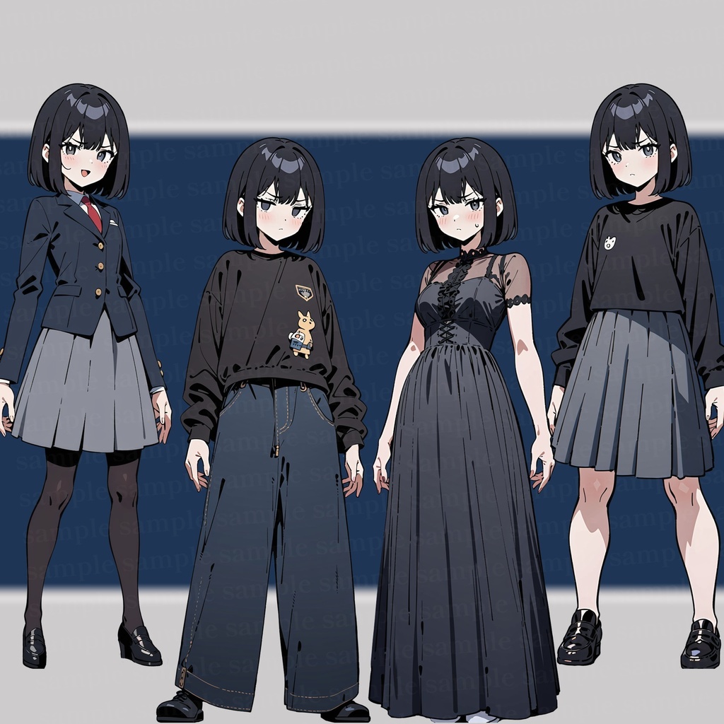 制服少女立ち絵 衣装差分4種+表情差分12種
