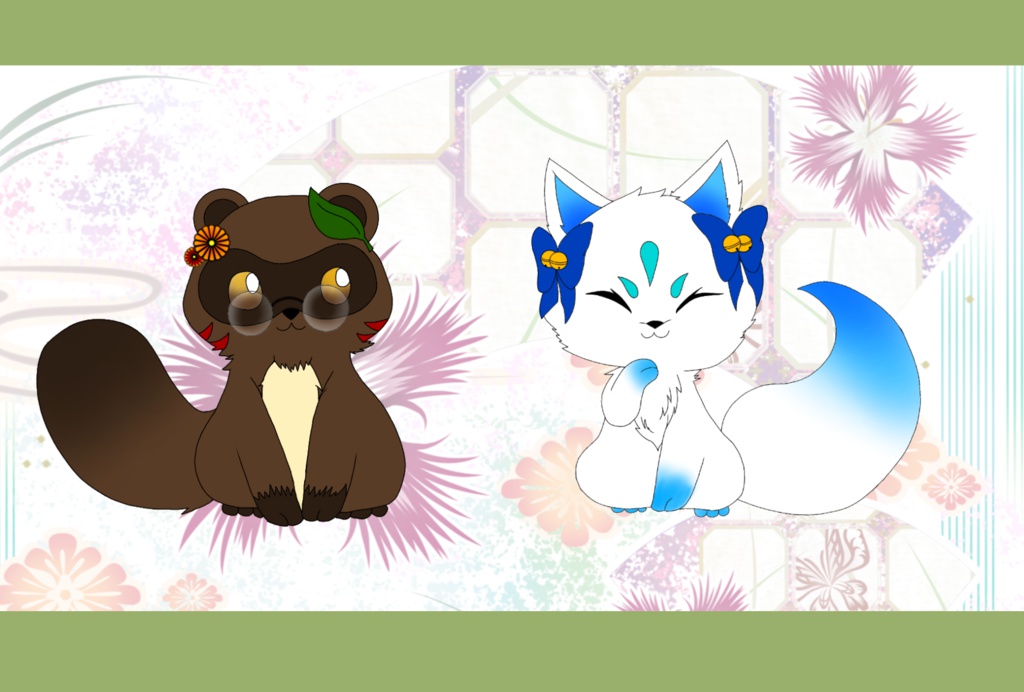 タヌキときつねのポストカード