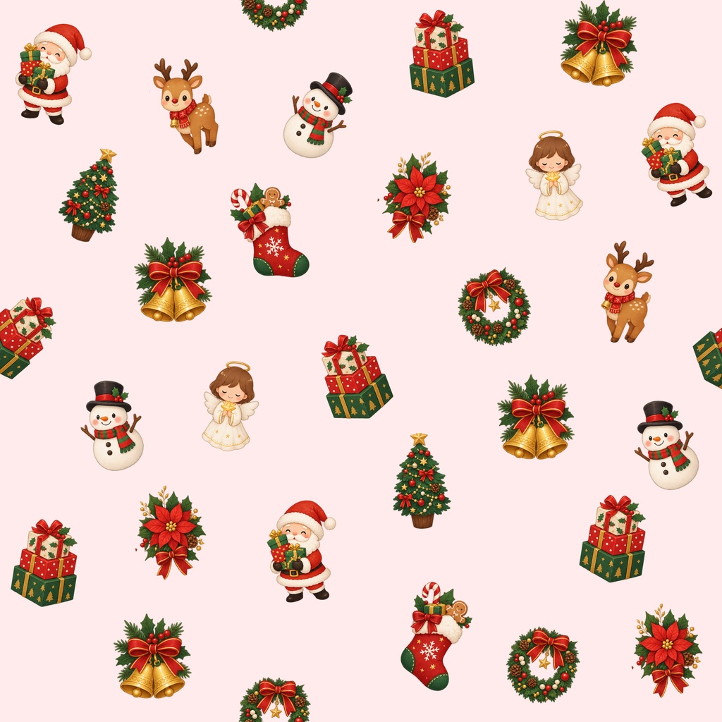 クリスマスデジタルペーパー(4パターン)｜冬、サンタ、雪だるま、ツリー、天使、リーフ、靴下、プレゼント