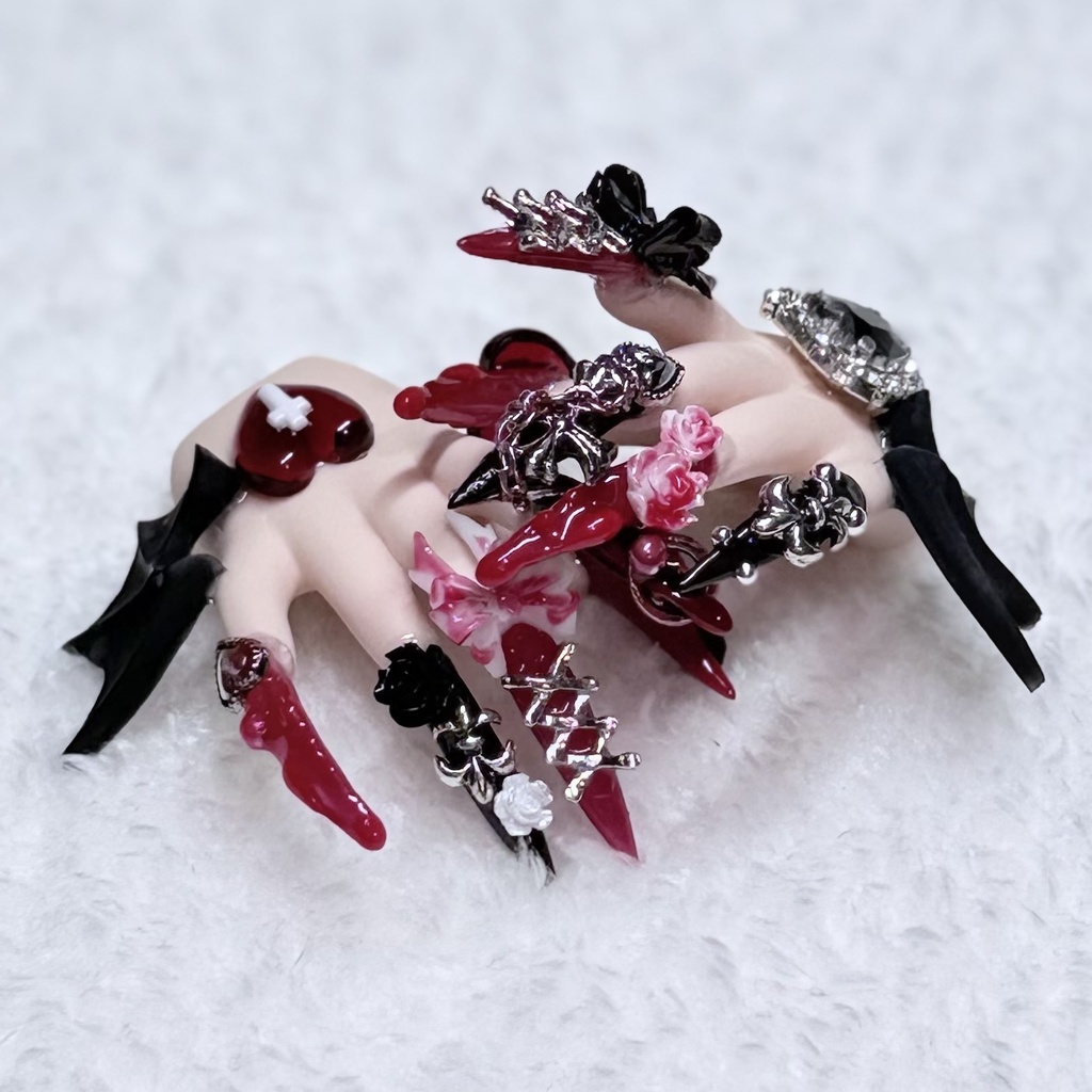 【MDDネイルハンド】ブラック×レッド ゴシック風_フレッシュ