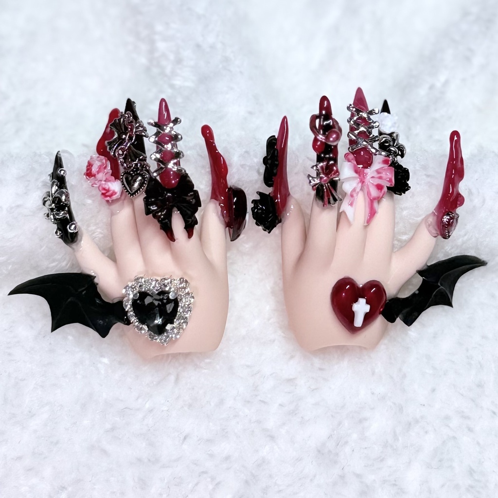 【MDDネイルハンド】ブラック×レッド ゴシック風_フレッシュ
