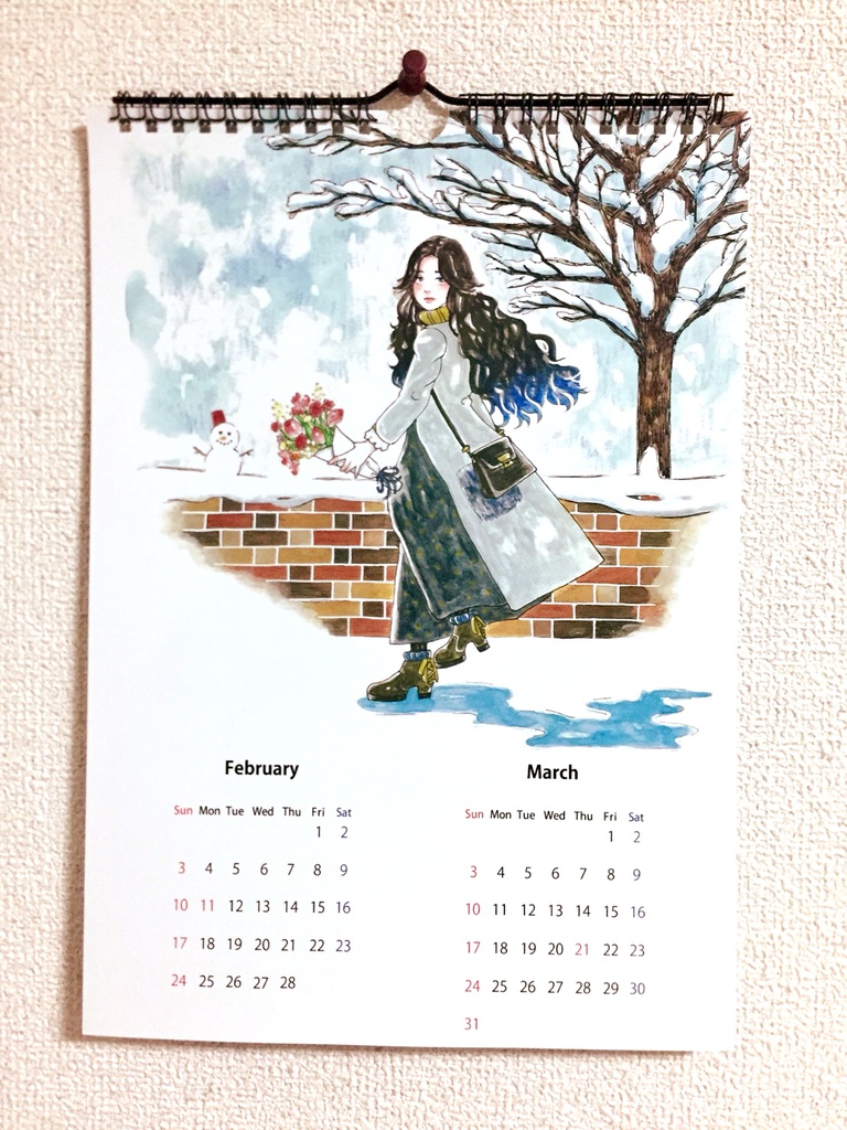 2018年 壁掛けカレンダー(A4サイズ🌸ファッションイラスト)