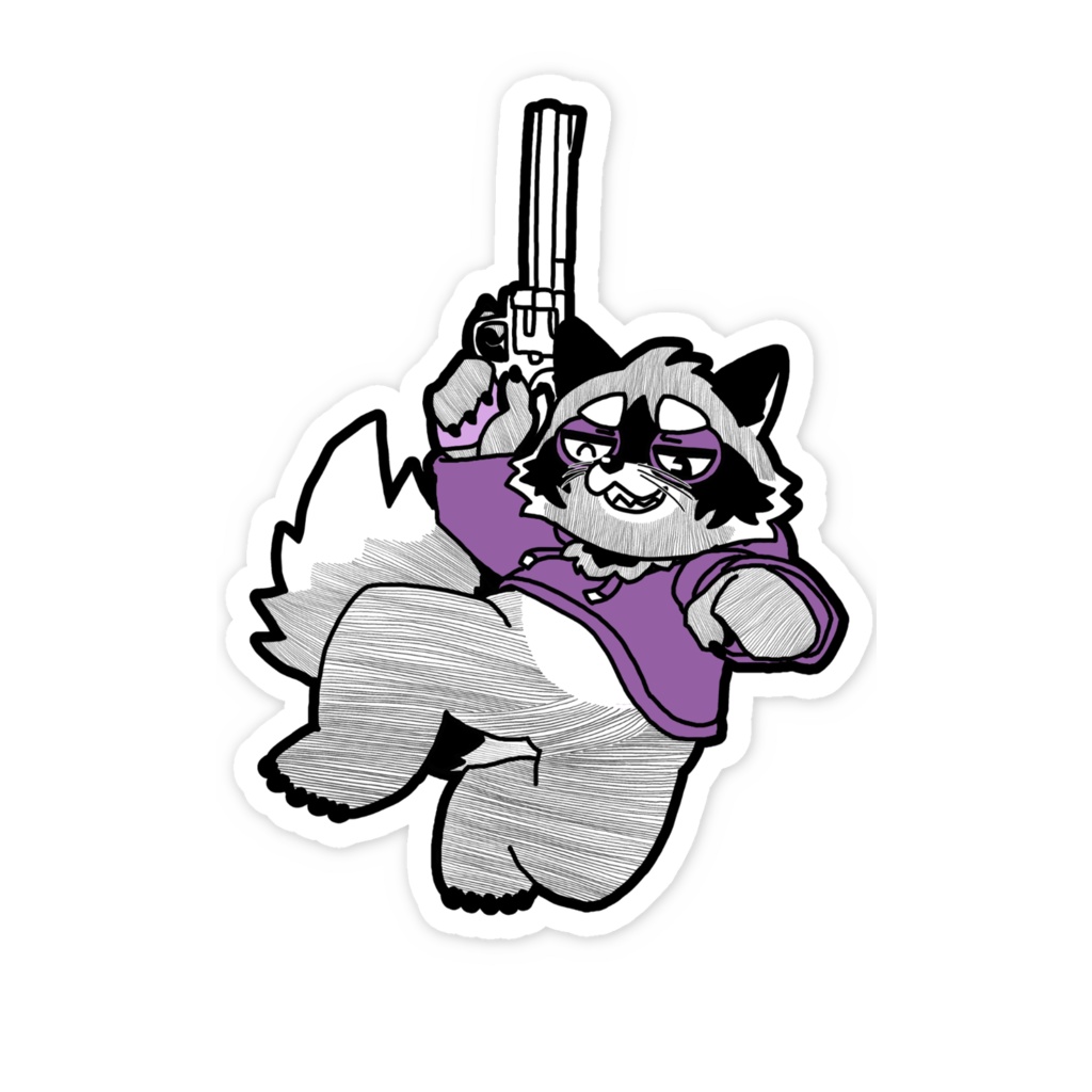 ビックマグナムで撃ち抜いて喜んでるアライグマのスマホステッカー