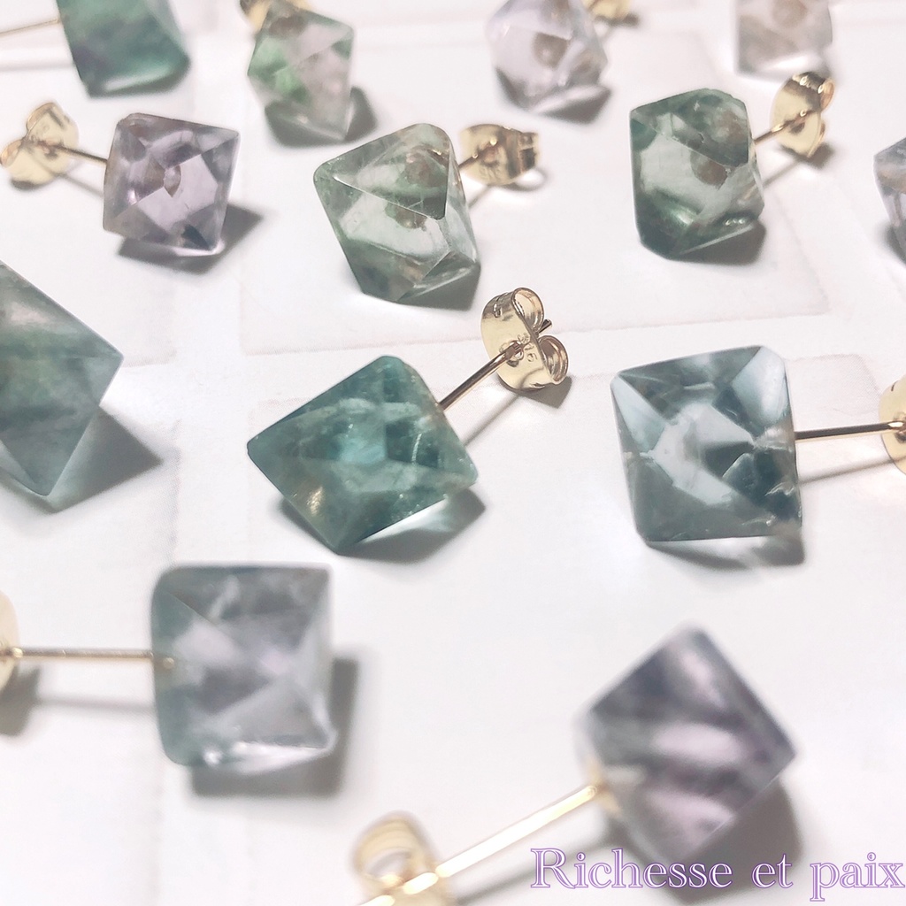 《セット》フローライトのスタッドピアス/パープル【即納】