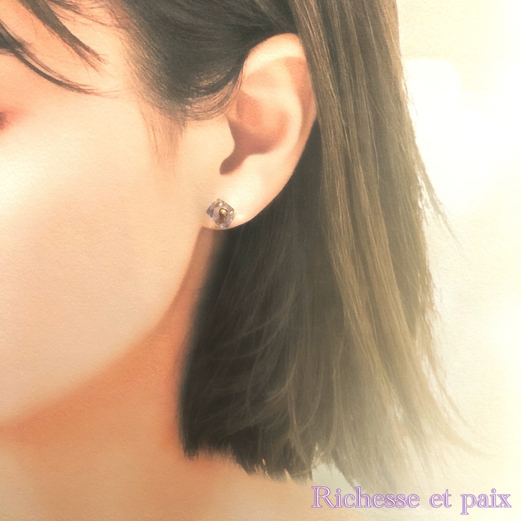 《セット》フローライトのスタッドピアス/パープル【即納】