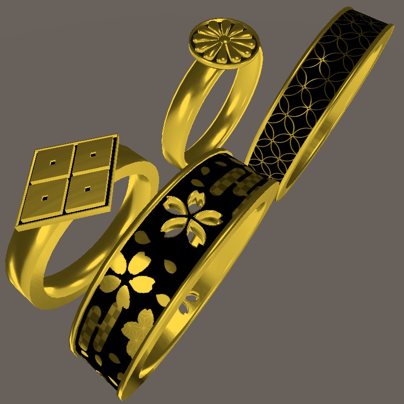 【3Dモデル】和風金指輪