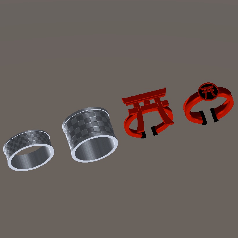 【3Dモデル】鳥居紋・市松指輪