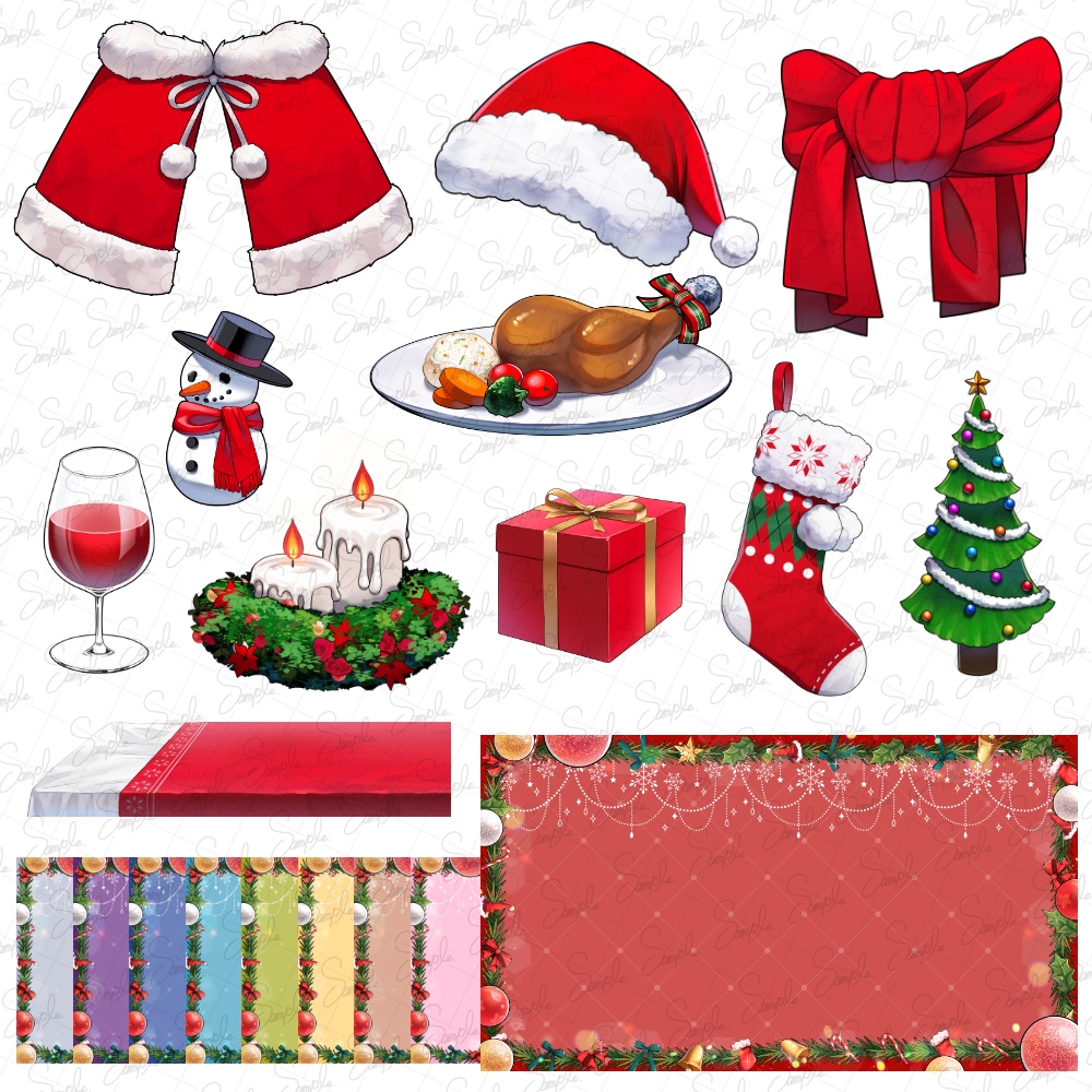 【クリスマス素材セット】配信背景・立ち絵衣装・小物まとめ／VTuber・創作向け透過PNG