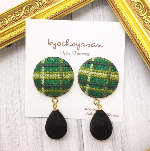 チェックとベレー帽のピアスorイヤリング(オーダー制)