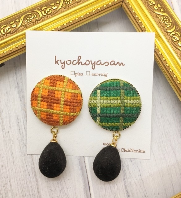 チェックとベレー帽のピアスorイヤリング(オーダー制)