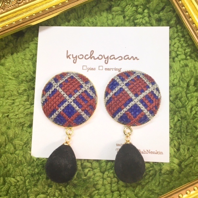 チェックとベレー帽のピアスorイヤリング(オーダー制)