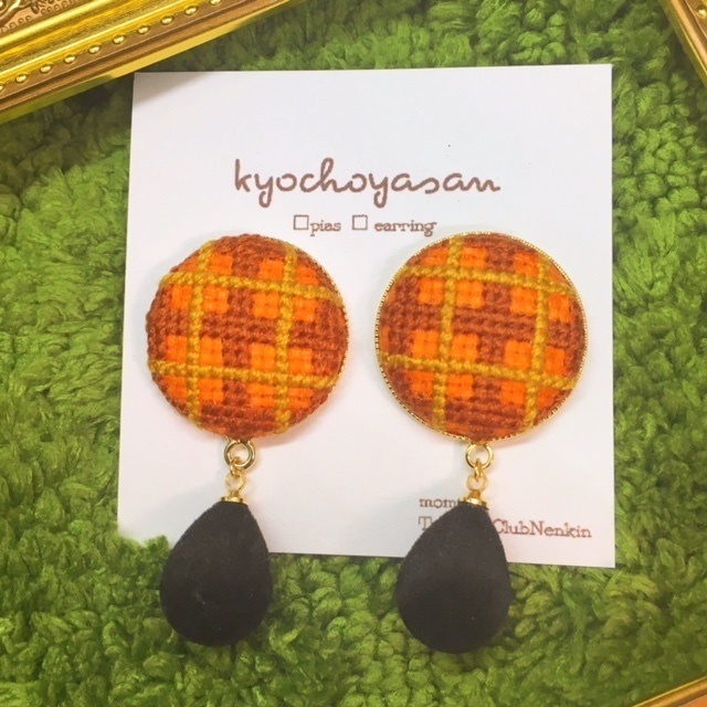 チェックとベレー帽のピアスorイヤリング(オーダー制)